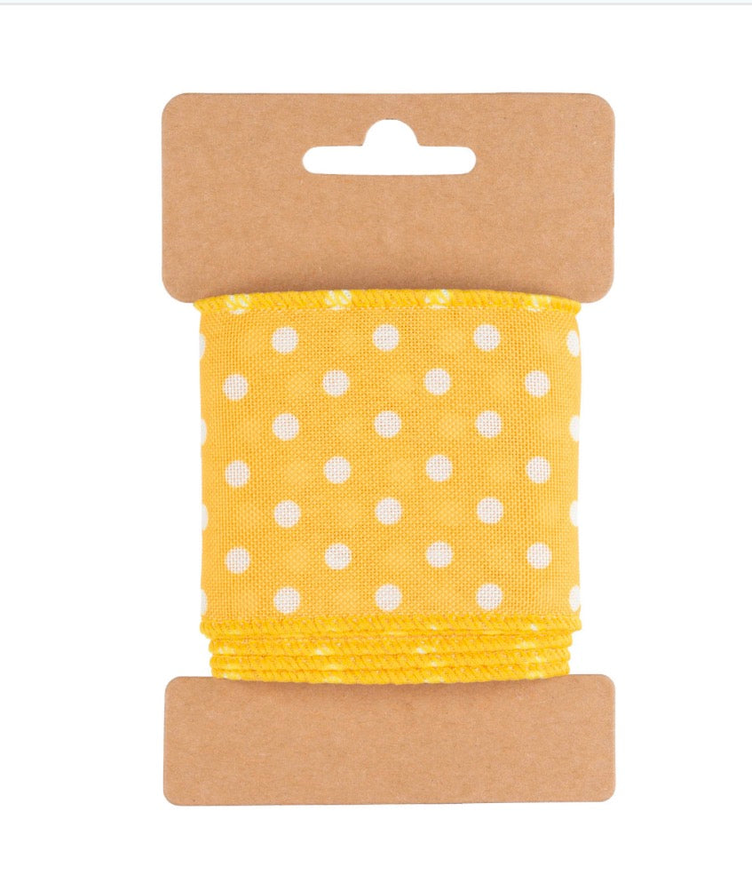 Carded Yellow & White Spot Wired Ribbon