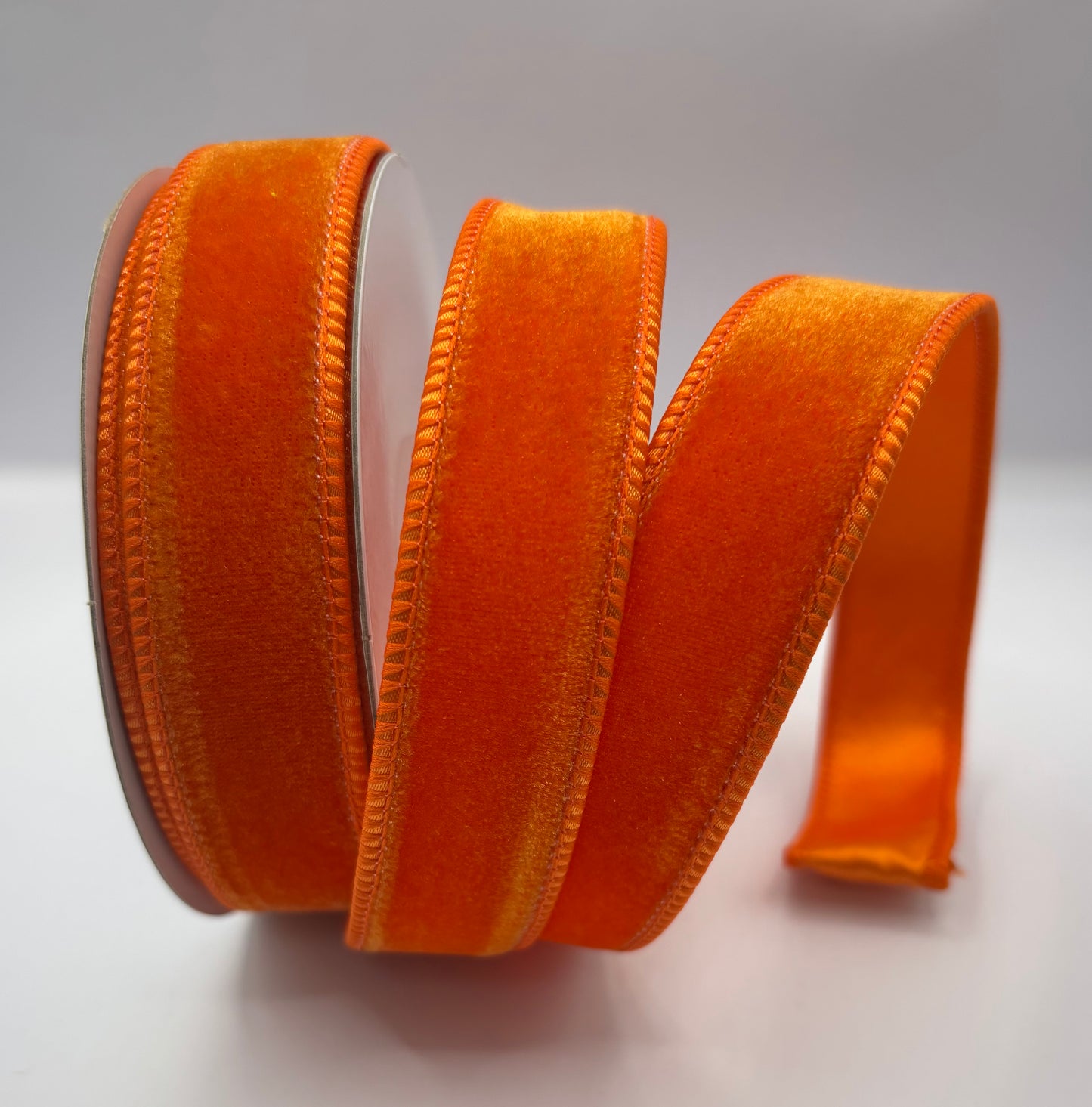 1” (25mm) Orange Velvet With Orange Satin Backed Wired Ribbon