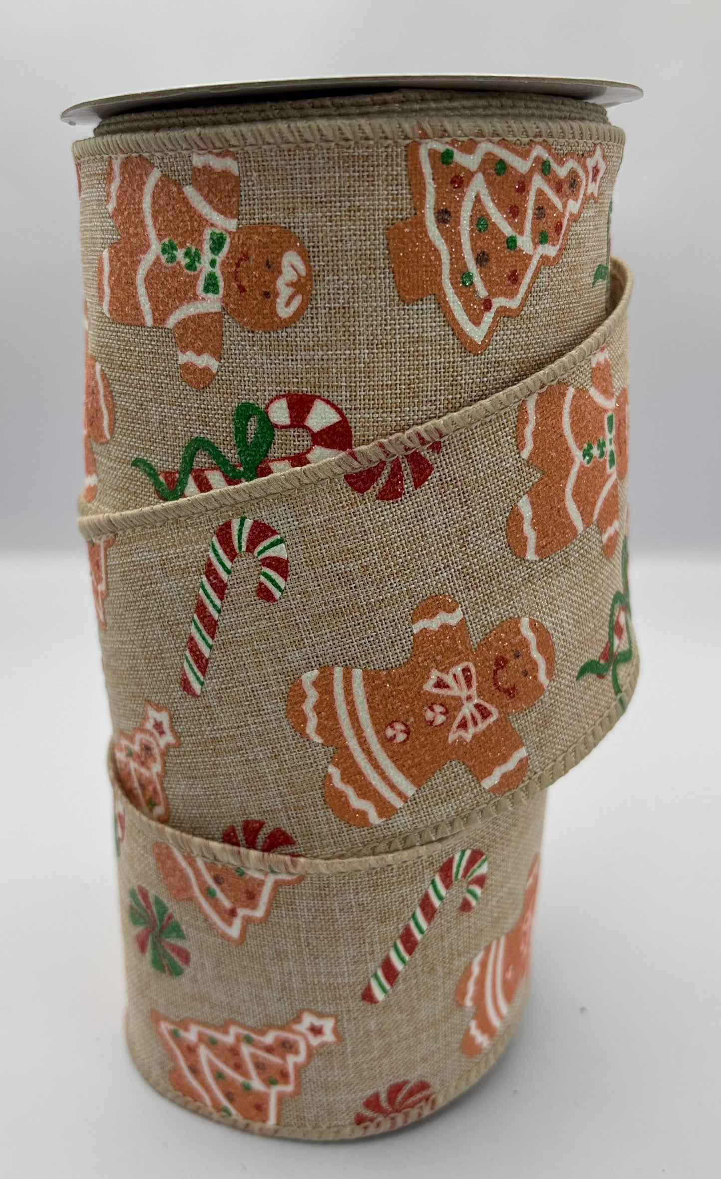 63mm Gingerbread Wired Christmas Ribbon