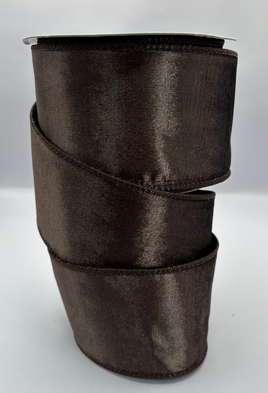 63mm Chocolate Brown Matt Backed Wired Christmas Ribbon