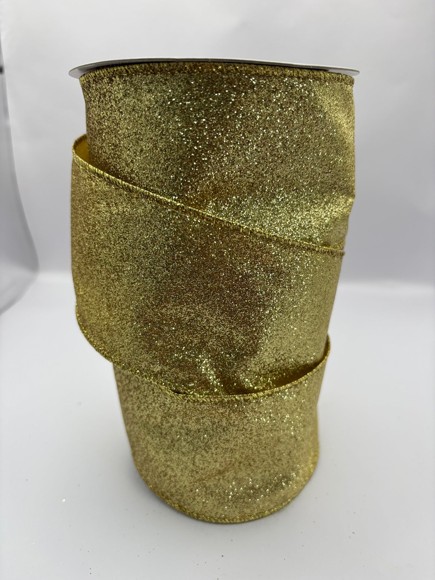 63mm Gold Glitter Christmas Wired Ribbon Per Metre