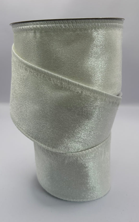 63mm White Velvet Christmas Wired Ribbon Per Metre