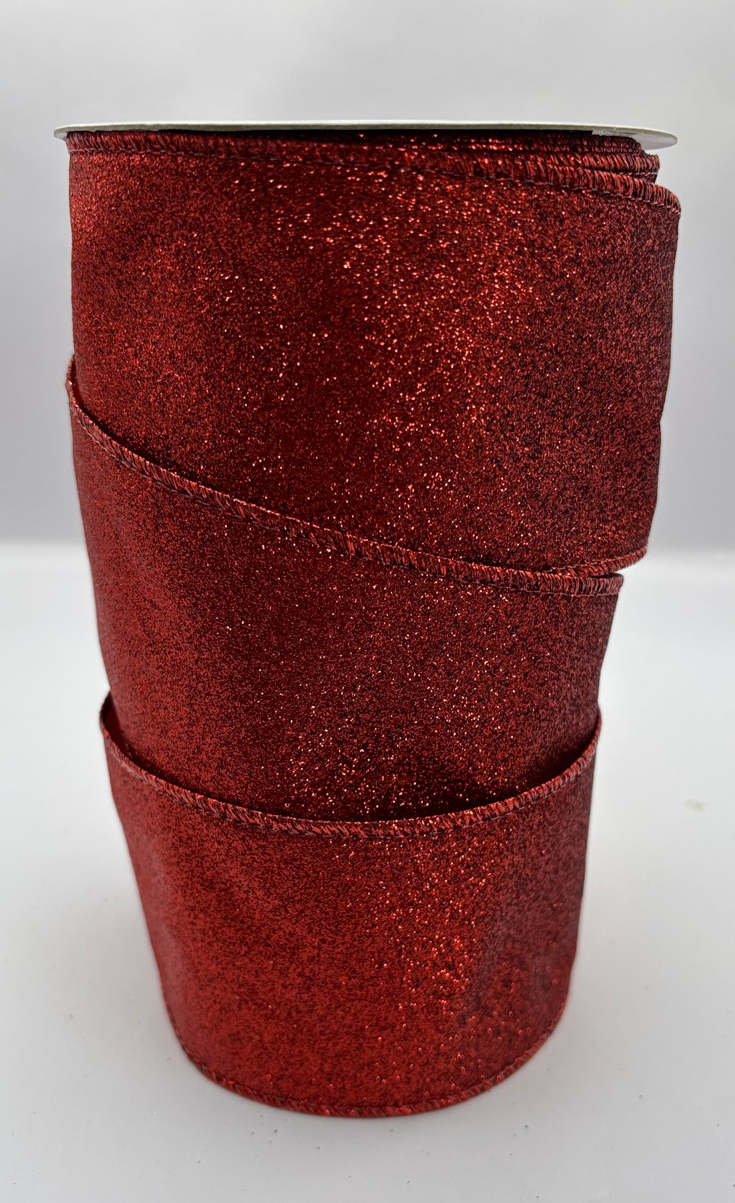 63mm Red Glitter Wired Christmas Ribbon