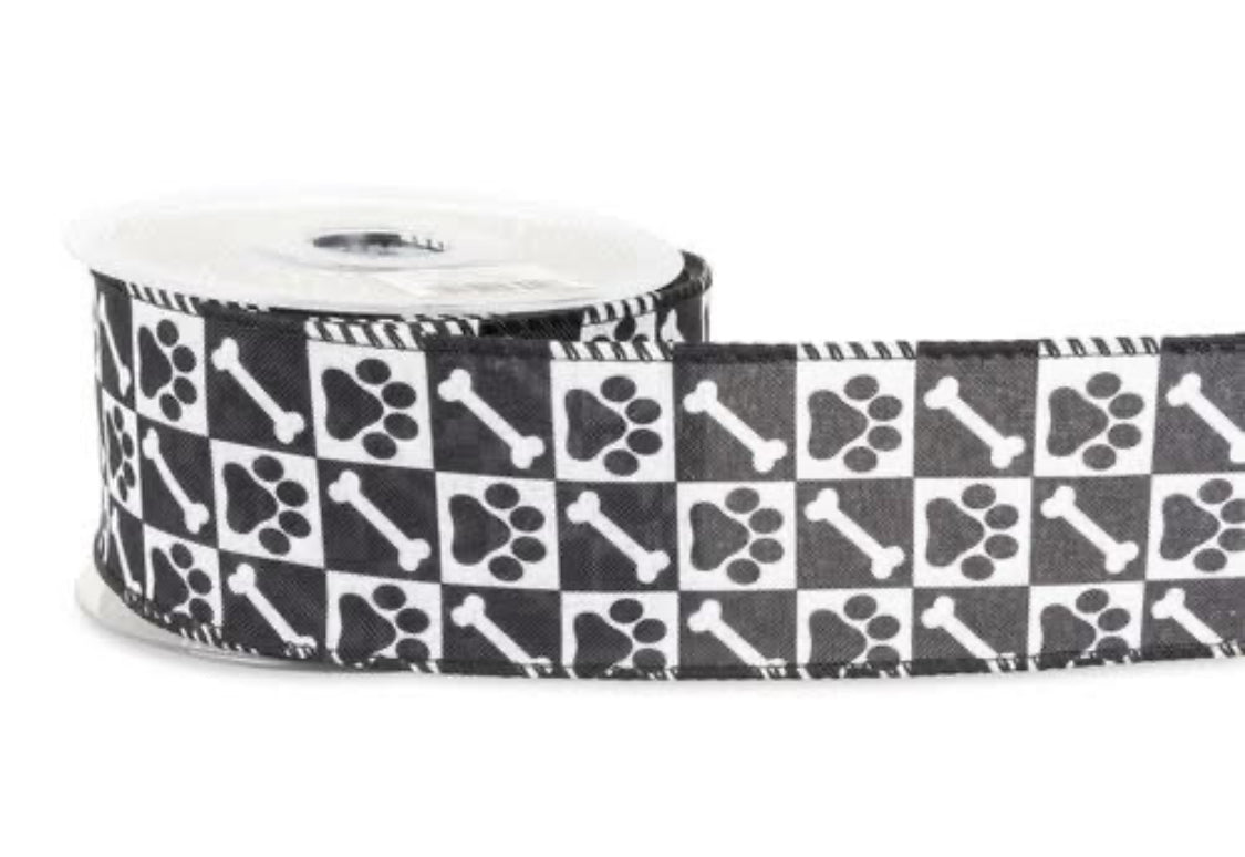 Wired Paw and Bone Ribbon 2.5" x 10 yards