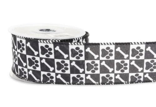 Wired Paw and Bone Ribbon 2.5" x 10 yards
