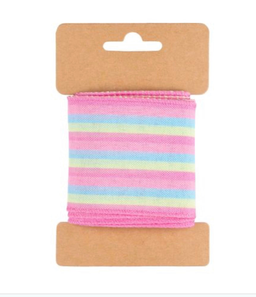 Carded Pastel Stripe Wired Ribbon