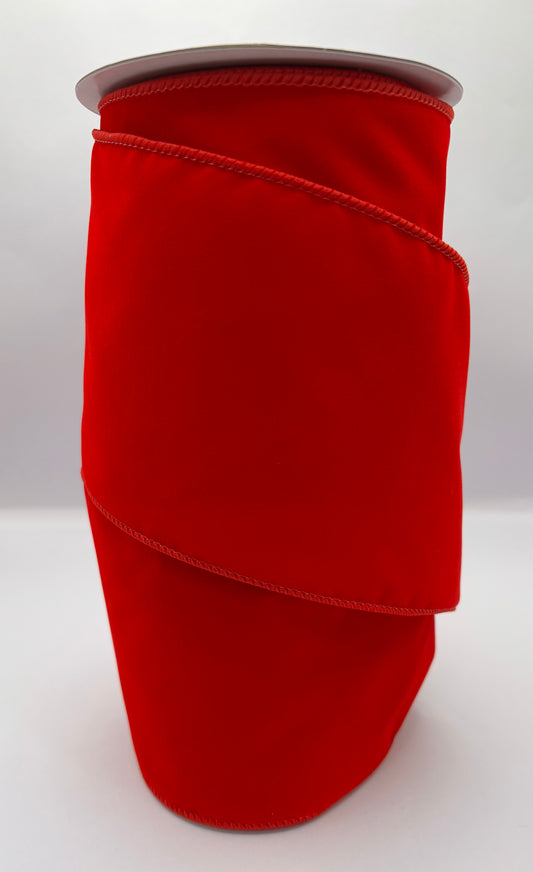 4” Red Velvet  Wired Christmas Ribbon