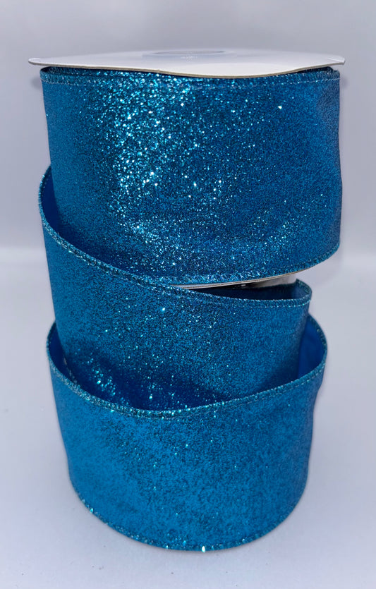 63mm Turquoise Glitter Christmas Ribbon Per Metre