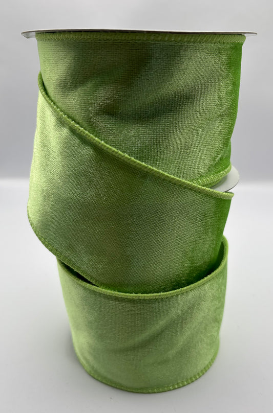 63mm Lime Green Velvet Christmas Ribbon Per Metre