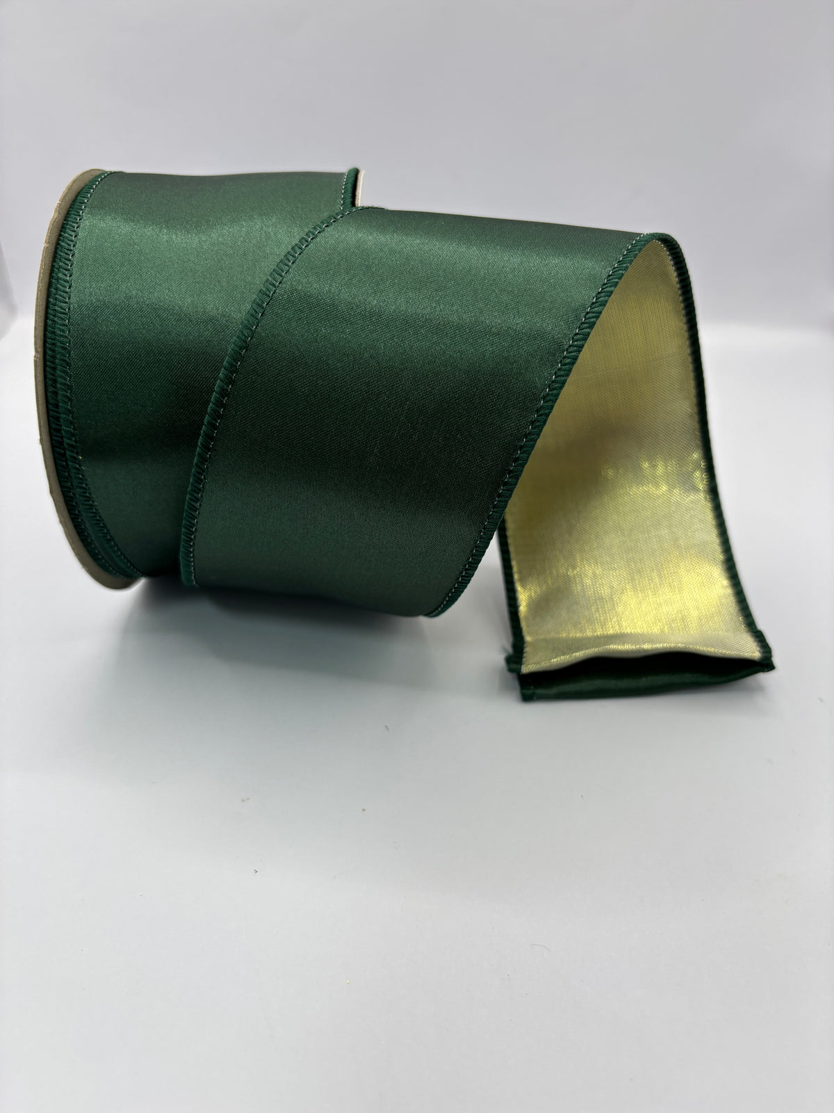 Christmas Wired Edge Luxe Satin Dark Green/Gold 2.5" x 9.1m