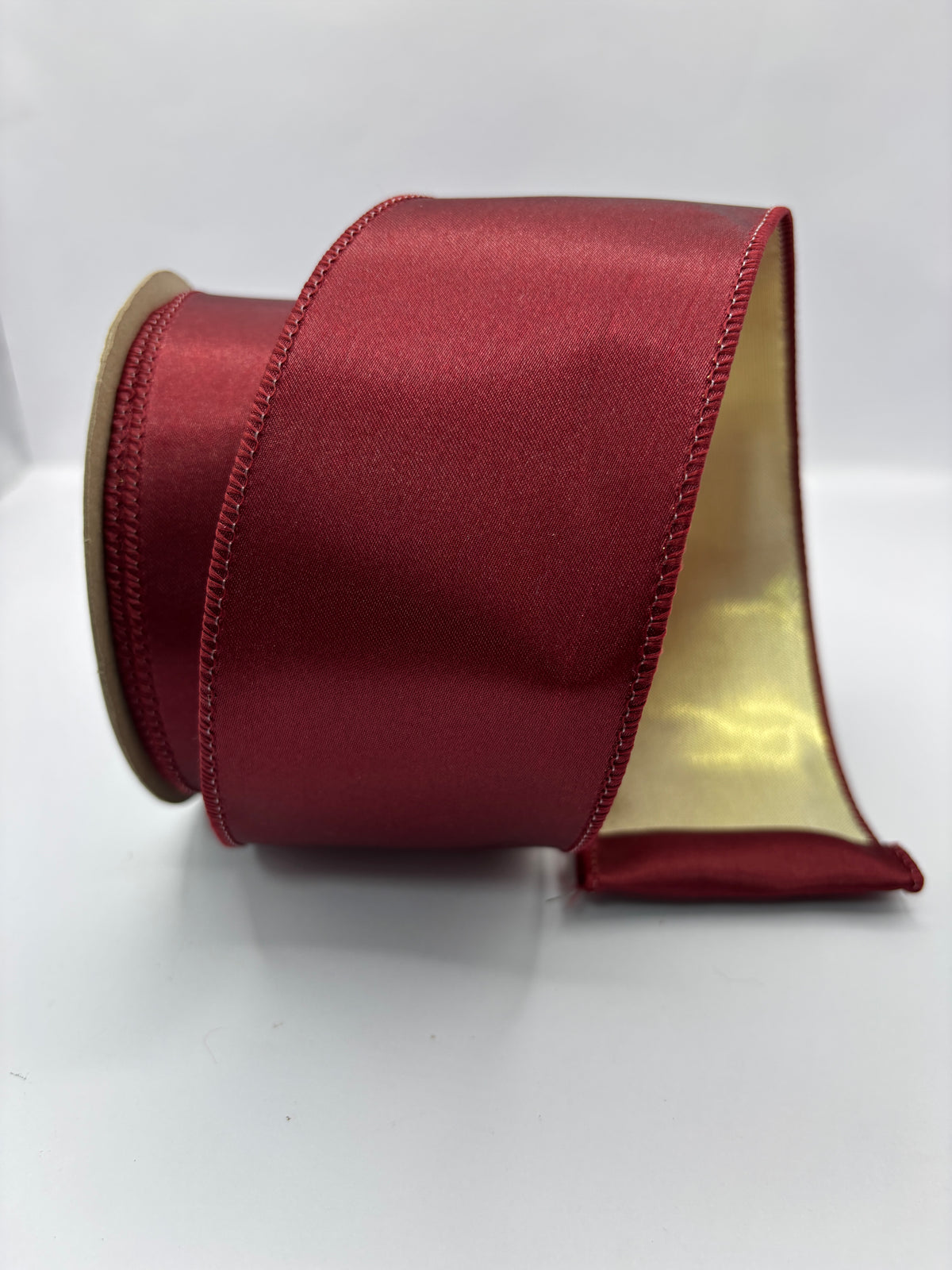 Christmas Wired Edge Luxe Satin Maroon/Gold Ribbon 2.5" x 9.1m
