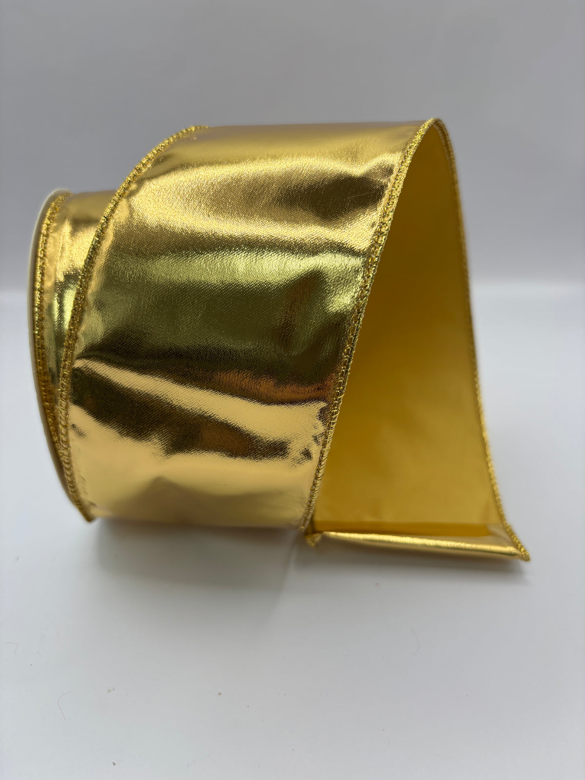 Christmas Wired Edge Shiny Metallic Gold Ribbon 2.5" x 9.1m