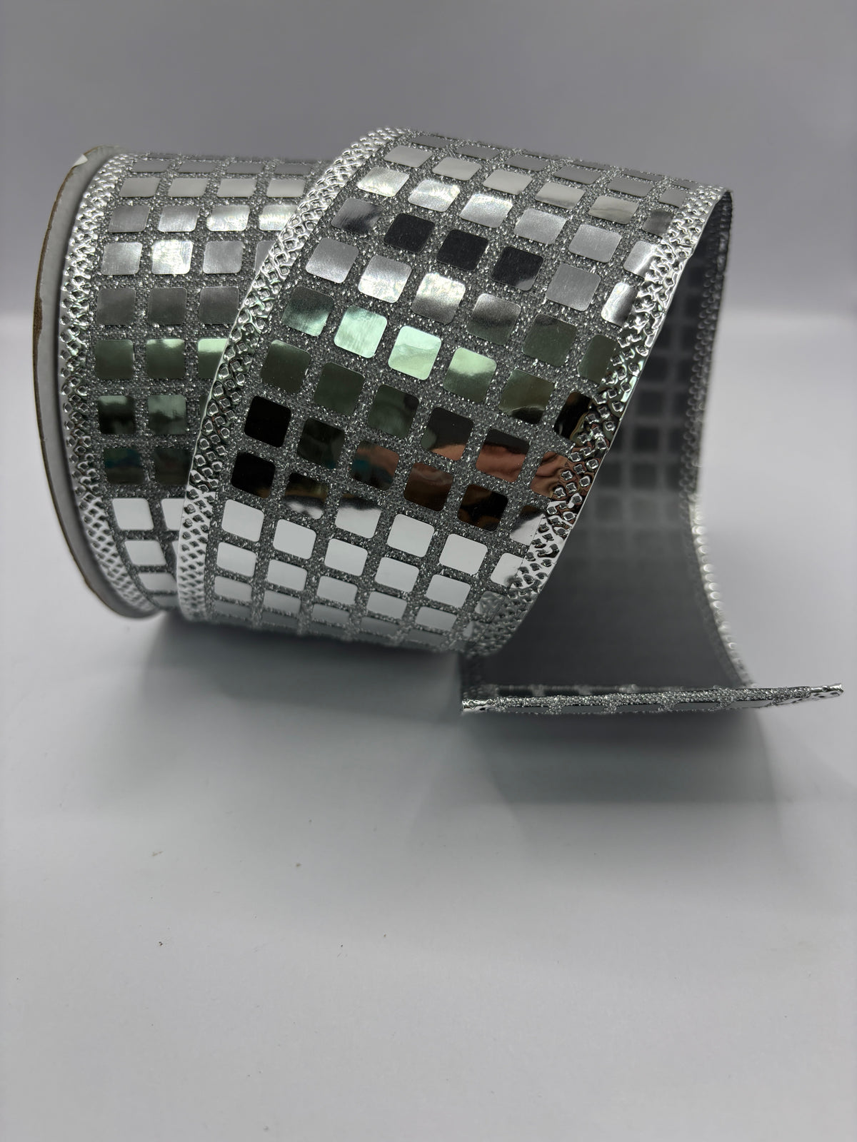 Christmas Wired Edge Shiny Disco Metallic Silver  Ribbon 2.5" x 9.1m