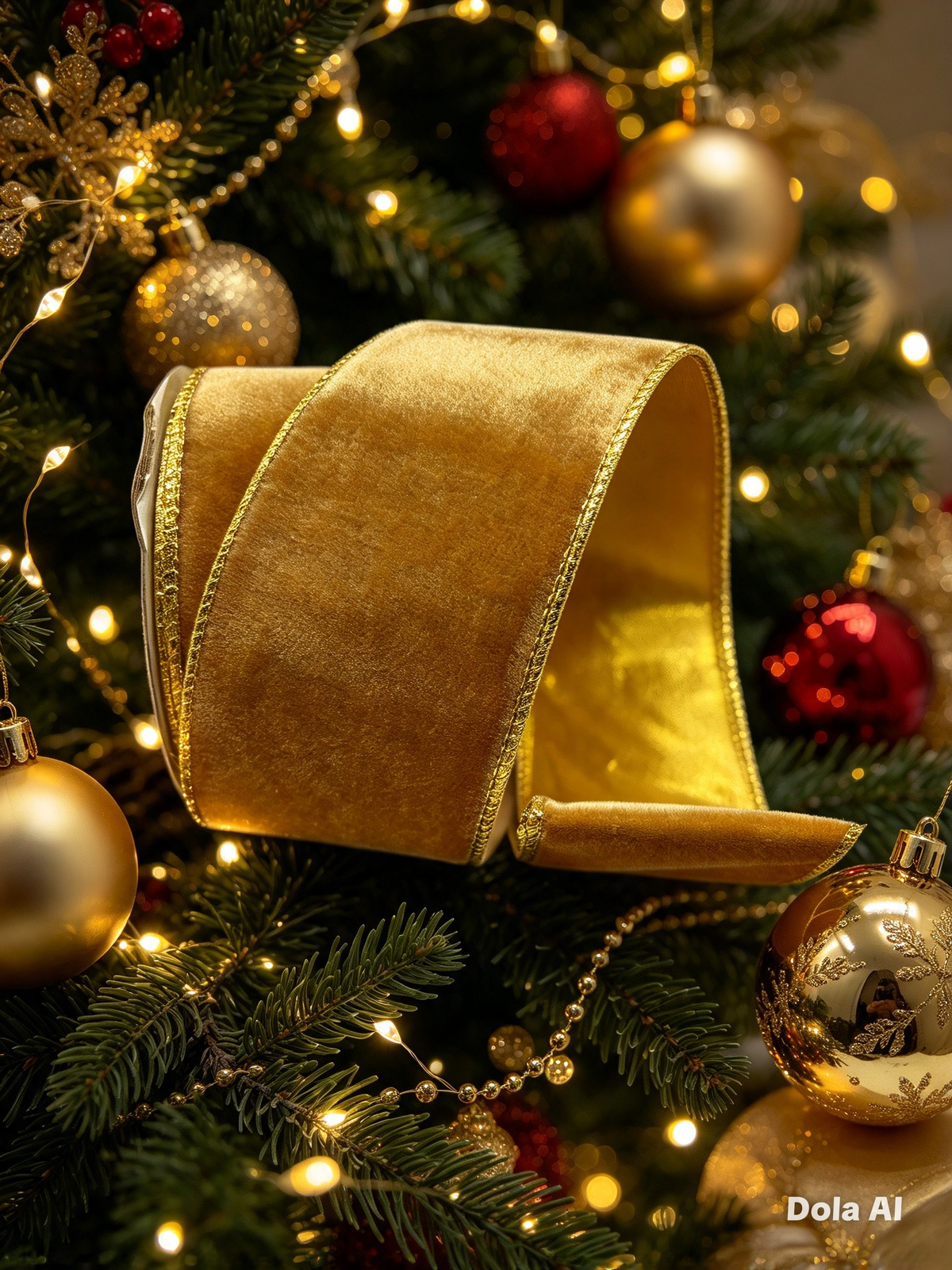 63mm Gold Velvet With Gold Satin Back Wired Christmas Ribbon