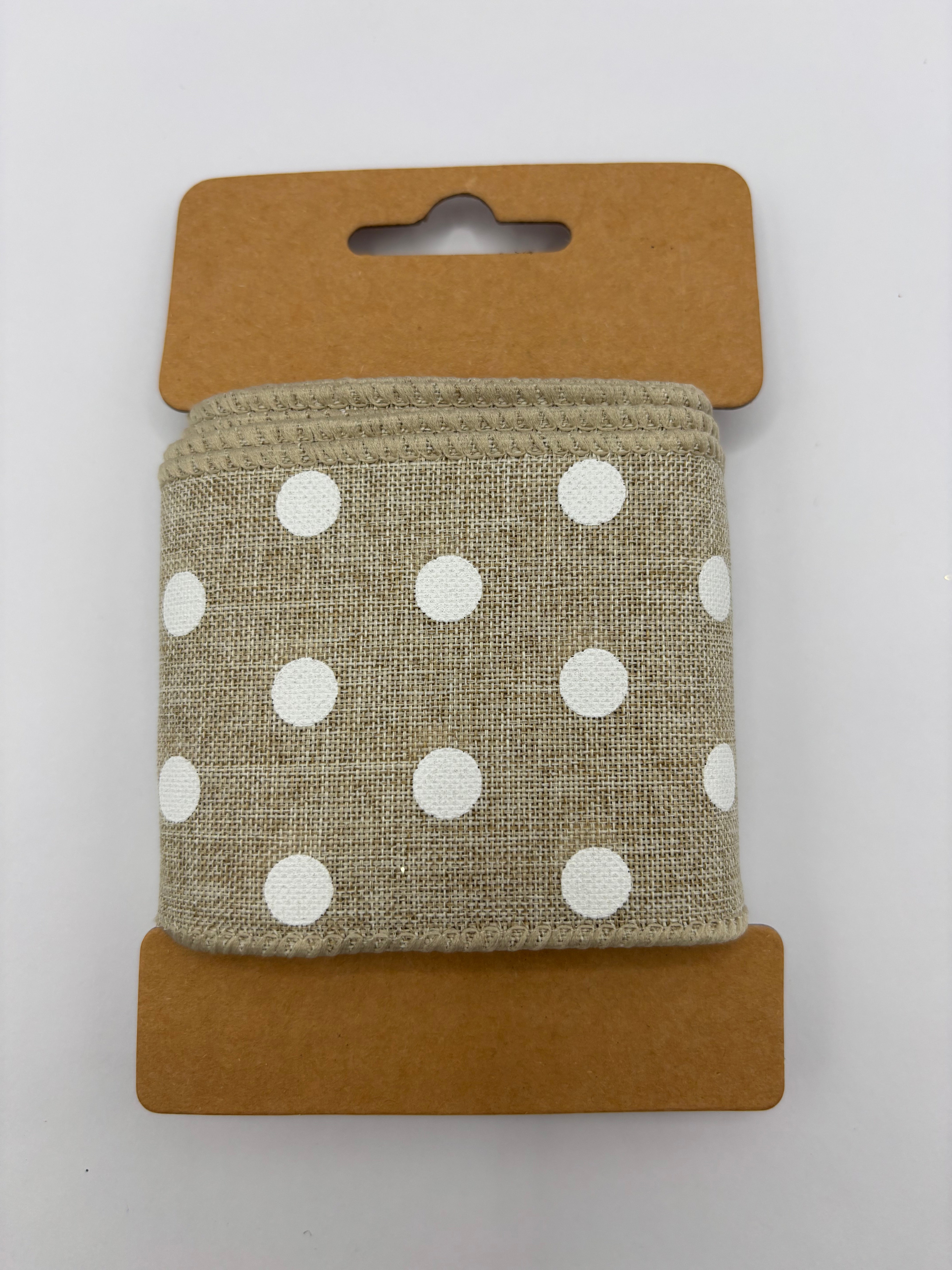 Carded Natural & White Spot Wired Ribbon – sew-it-wreathsupplies.co.uk