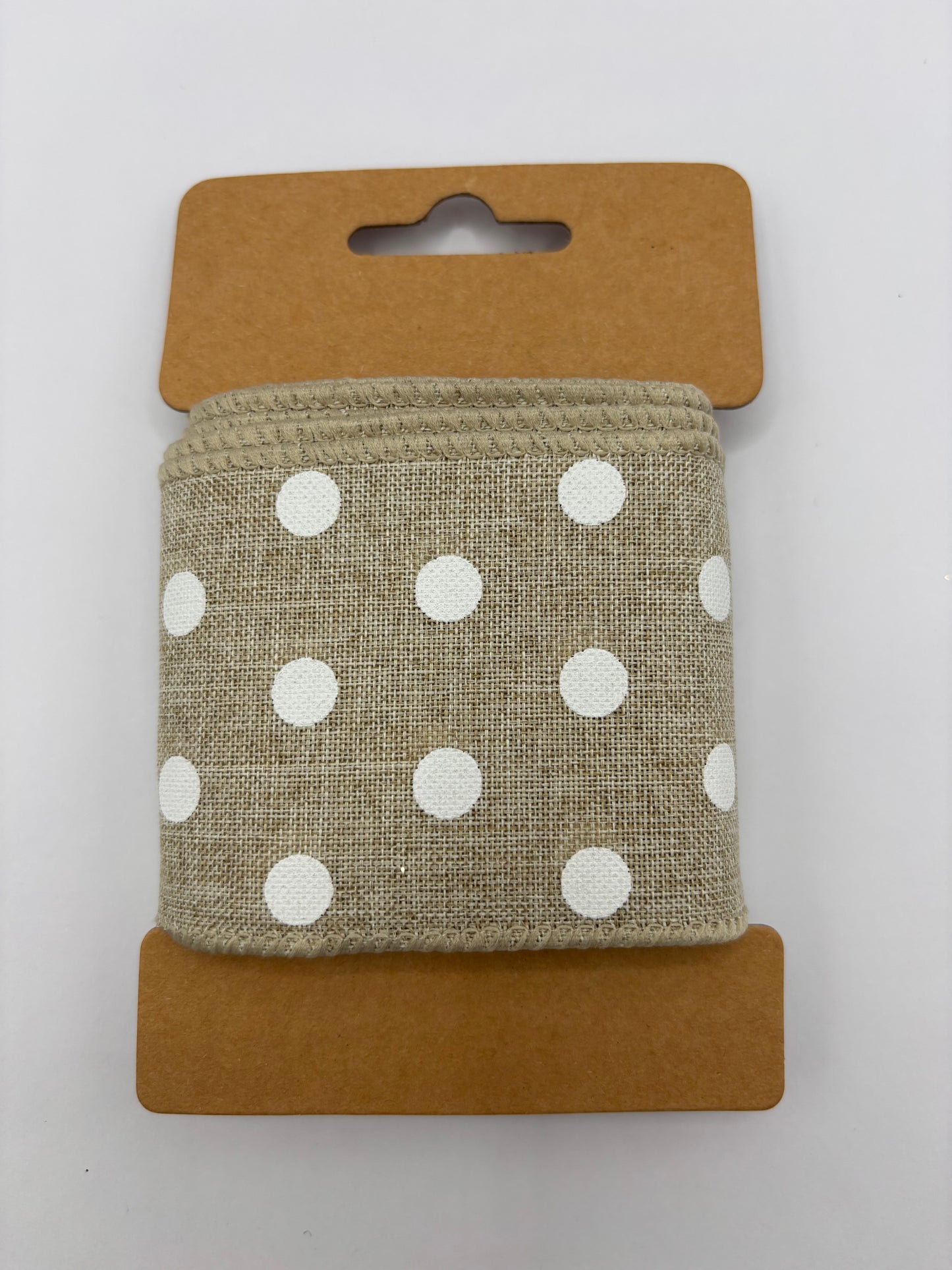Carded Natural & Red Spot Wired Ribbon