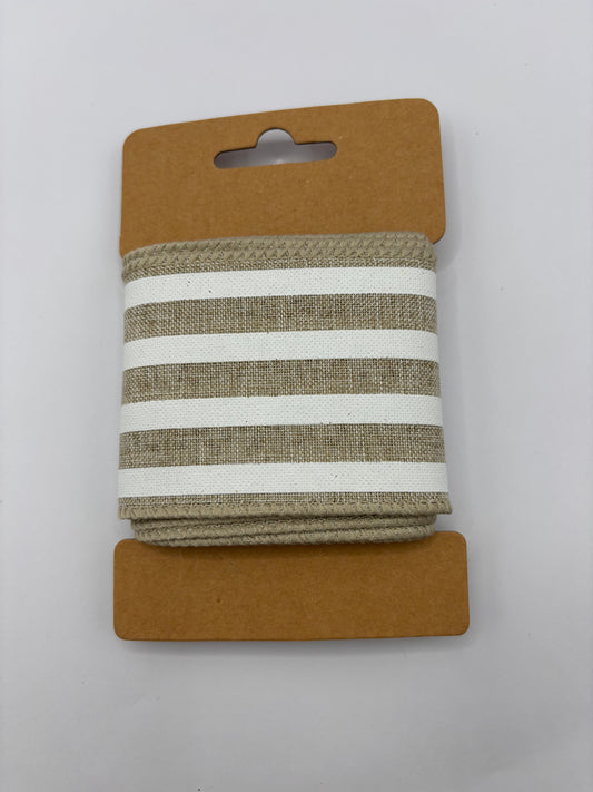 Carded Natural & White Stripe Wired Ribbon