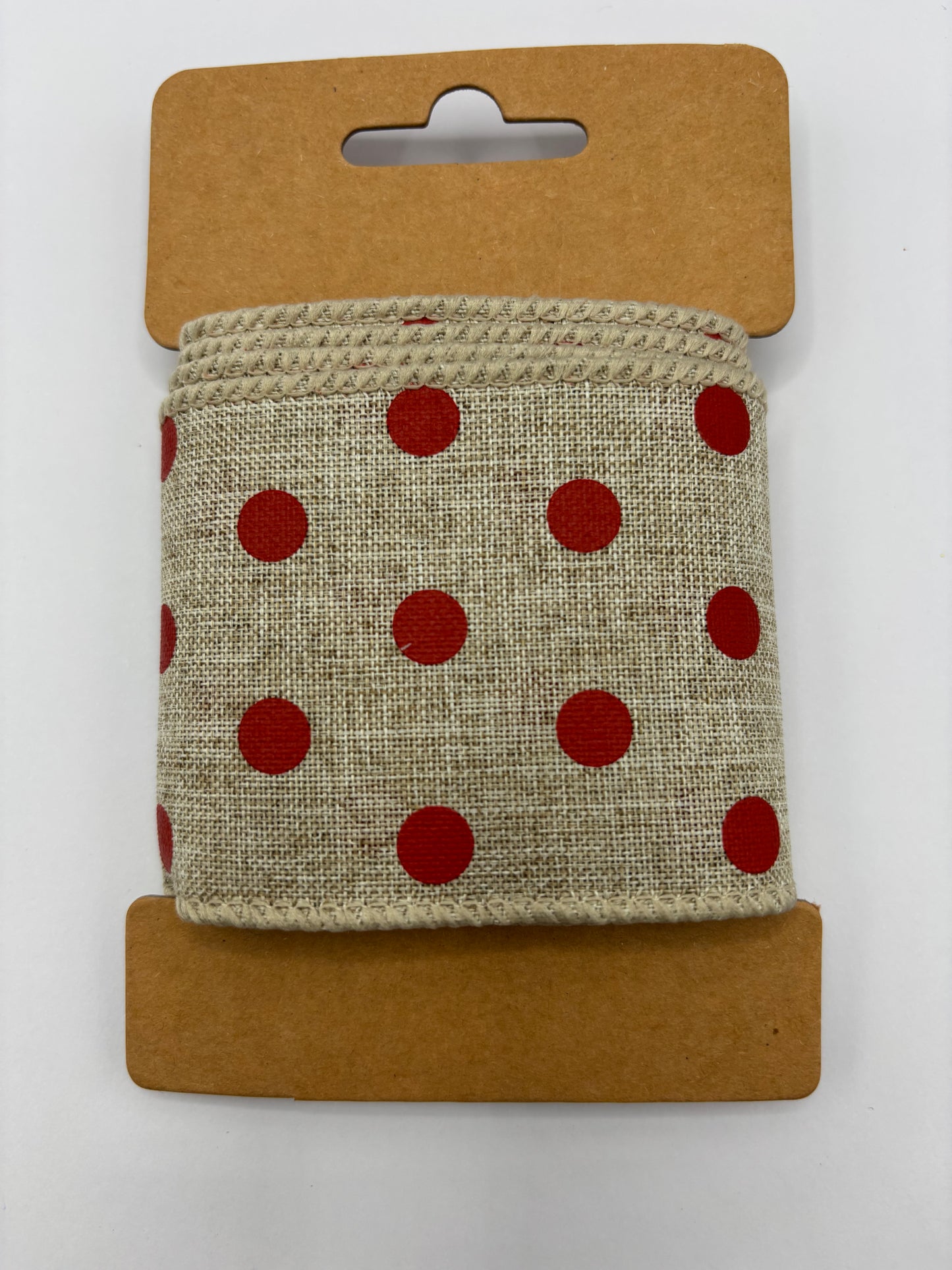Carded Natural & Red Spot Wired Ribbon