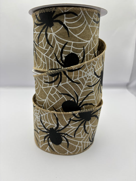 Wired Black Spider Halloween Ribbon 2.5" x 10 Yards