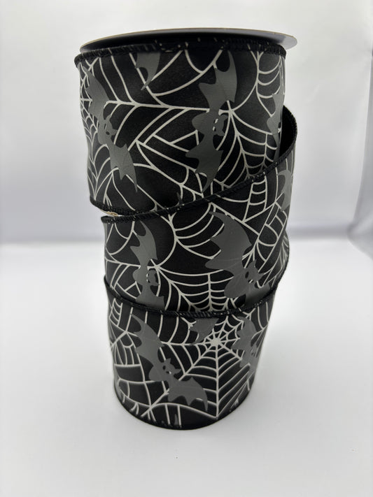 Wired Black And White Cobweb Halloween Ribbon 2.5" x 10 Yards