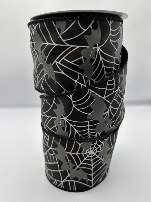 Wired Black And White Cobweb Halloween Ribbon 2.5" x 10 Yards