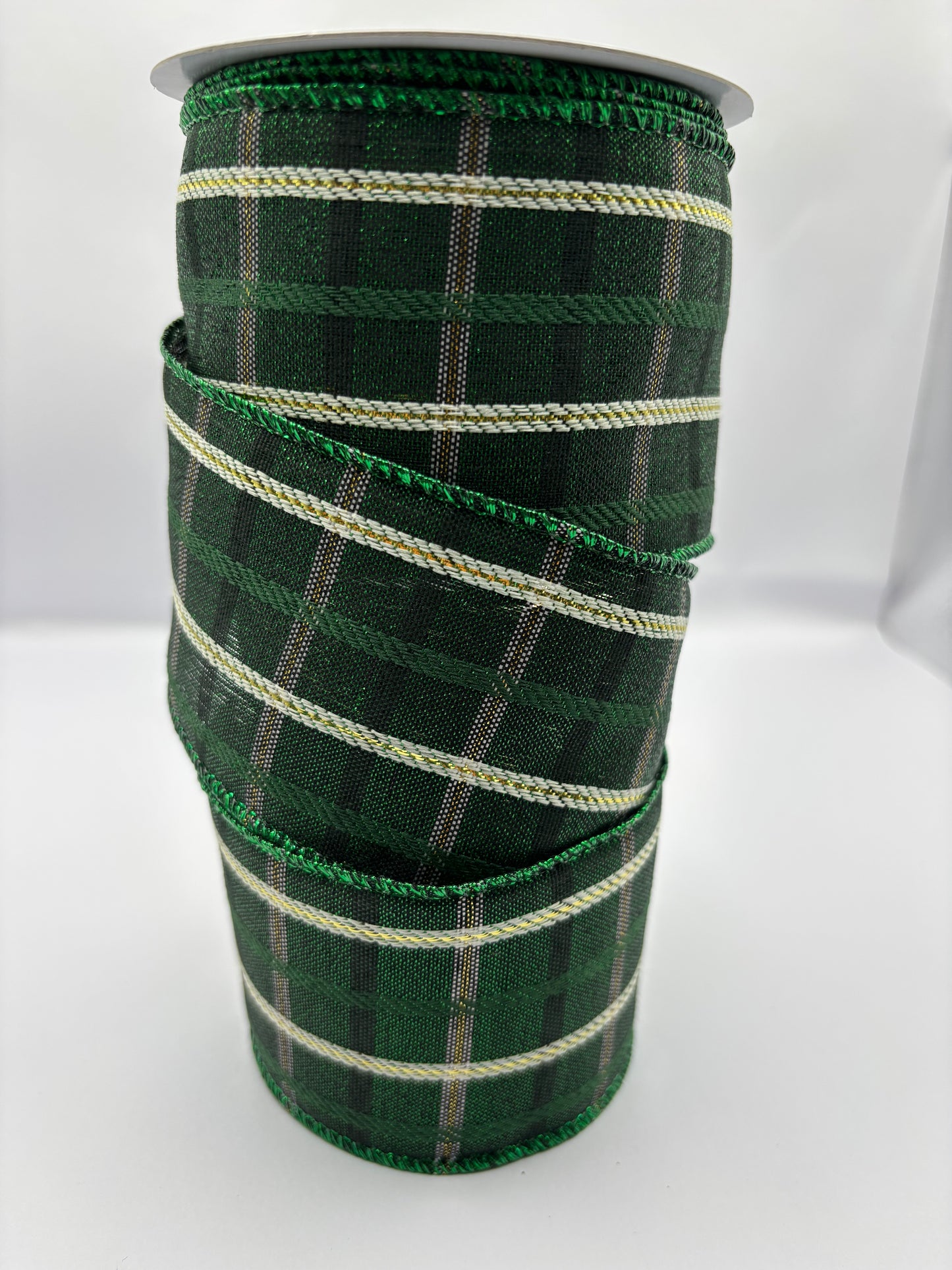 63mm Green Tartan Christmas Wired Ribbon