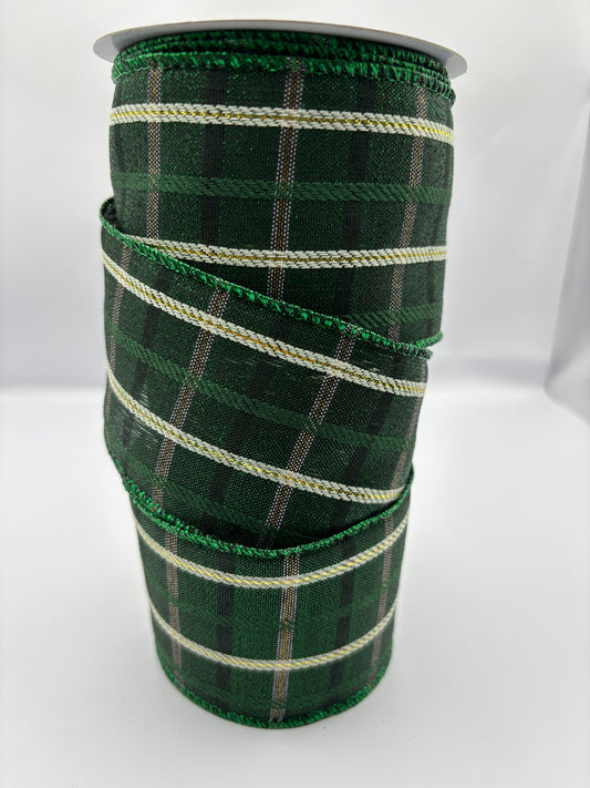 63mm Green Tartan Christmas Wired Ribbon