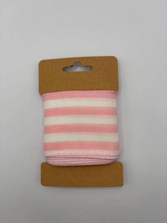 Carded Pink & White Strip Wired Ribbon