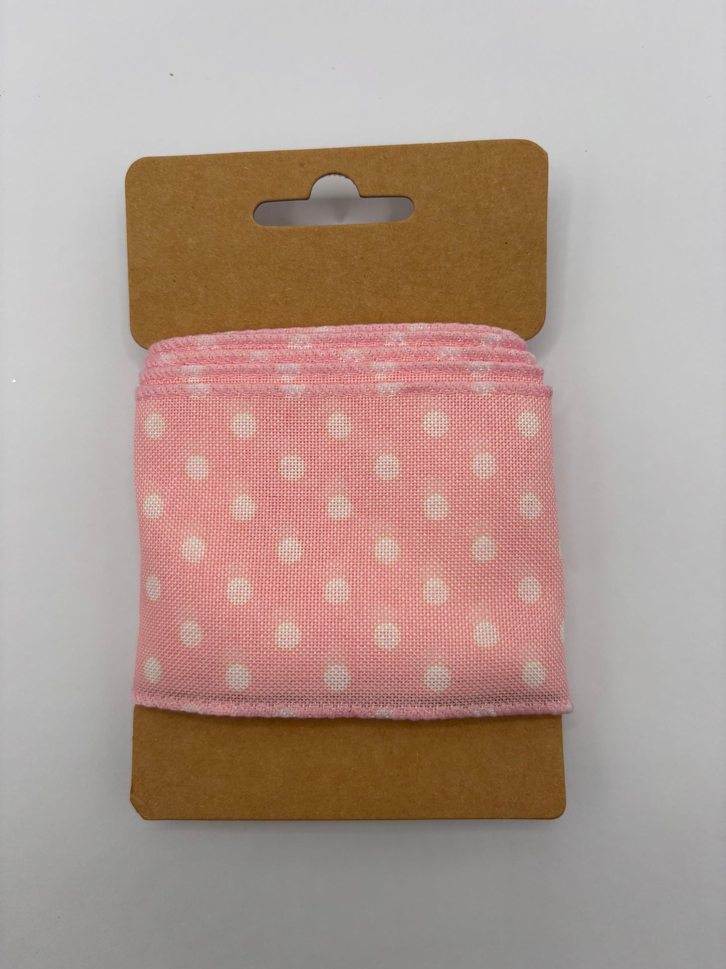 Carded Pink & White Spot Wired Ribbon