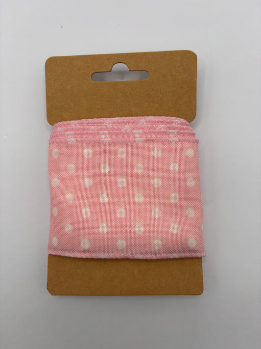 Carded Pink & White Spot Wired Ribbon