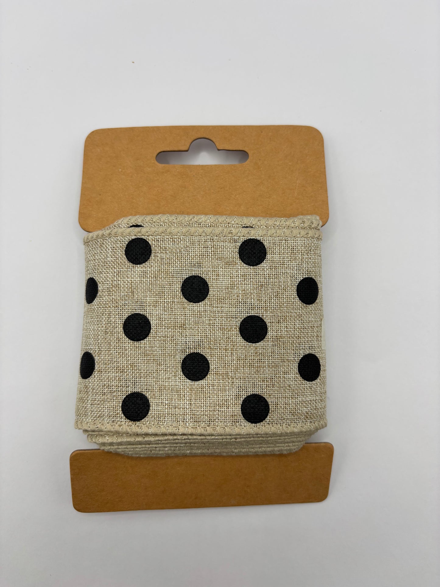 Carded Natural & Black Spot Striped Wired Ribbon