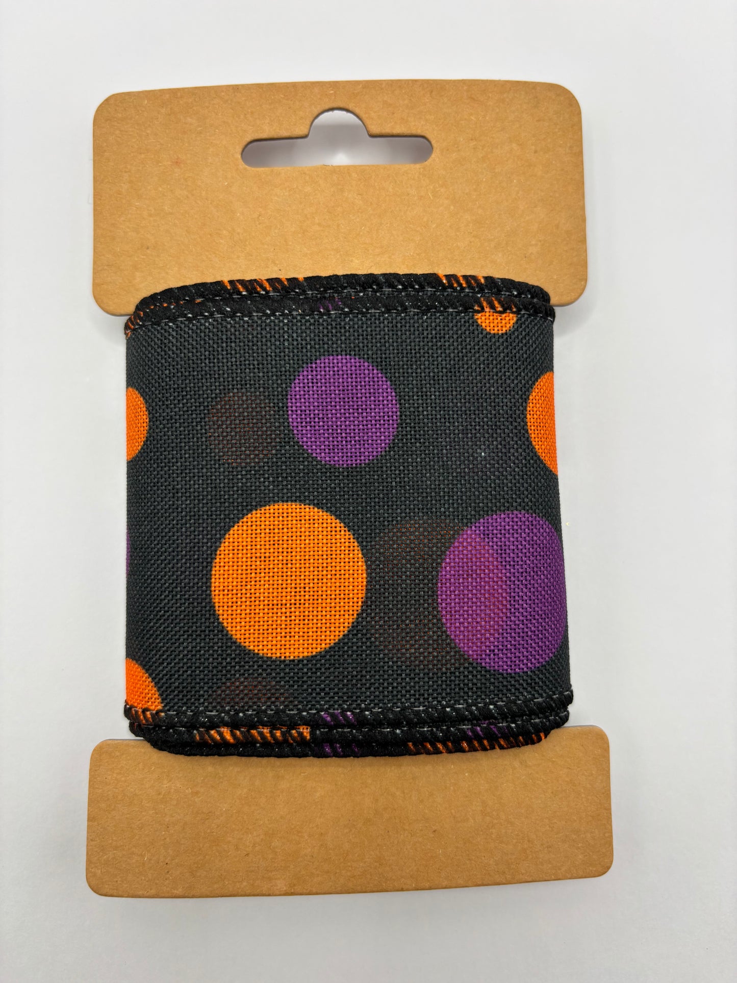 Carded Halloween Orange & Purple Polka Dot Wired Ribbon