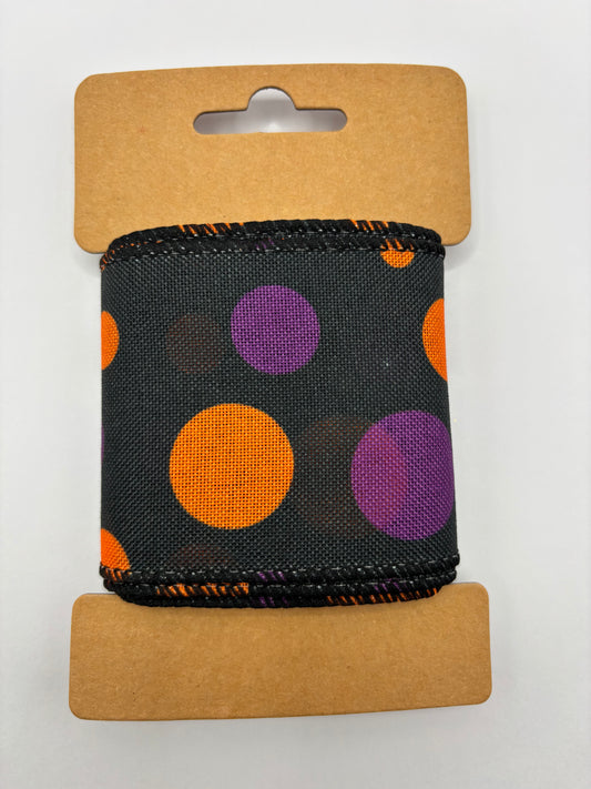 Carded Halloween Orange & Purple Polka Dot Wired Ribbon
