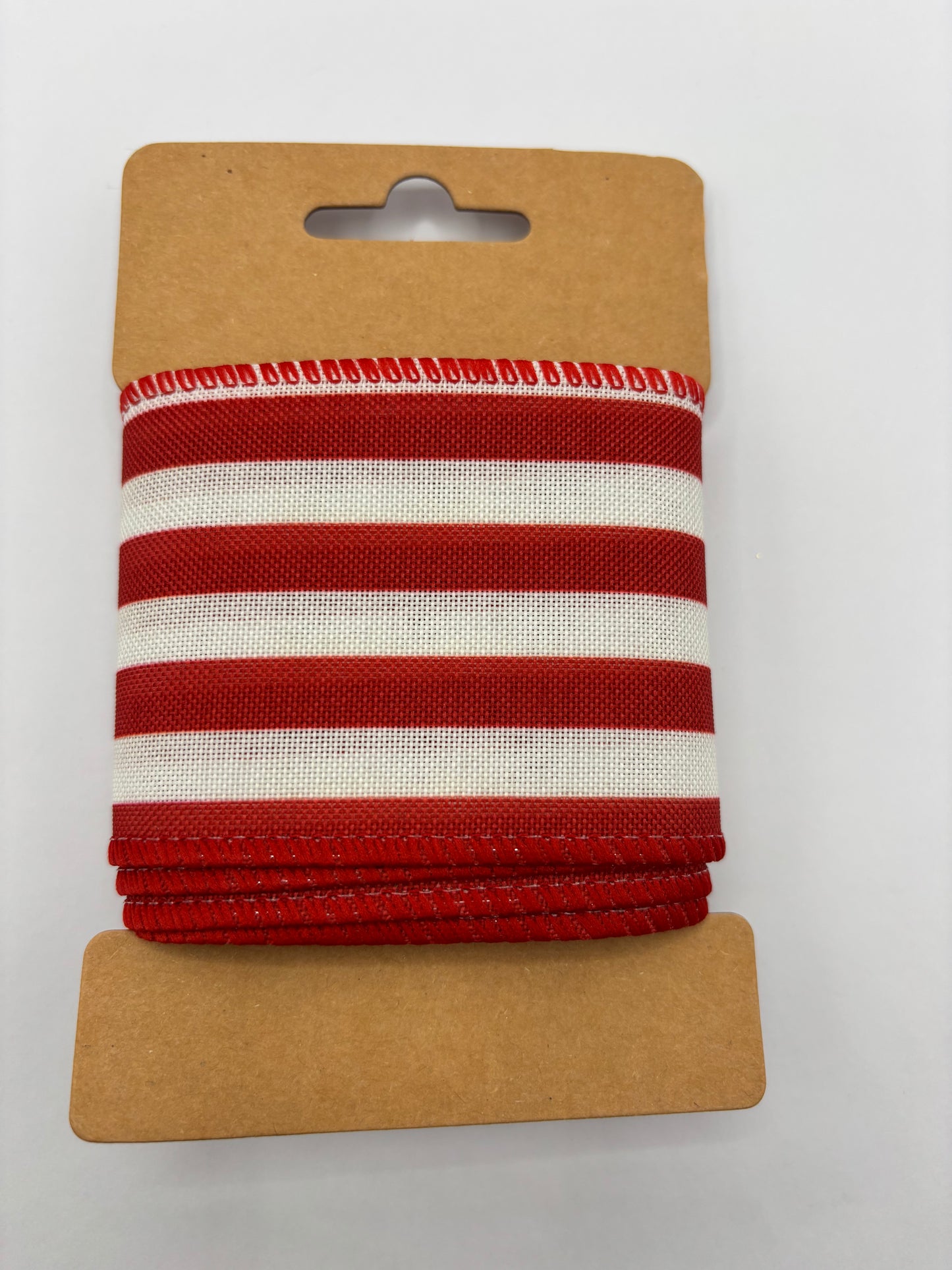 Carded Red & White Striped Wired Ribbon