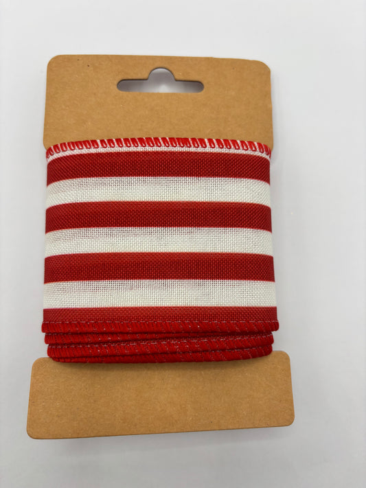 Carded Red & White Striped Wired Ribbon