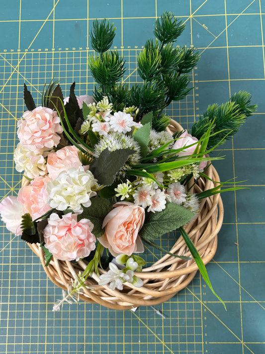 Peach Flower Wreath Kits on a 25cm wicker base