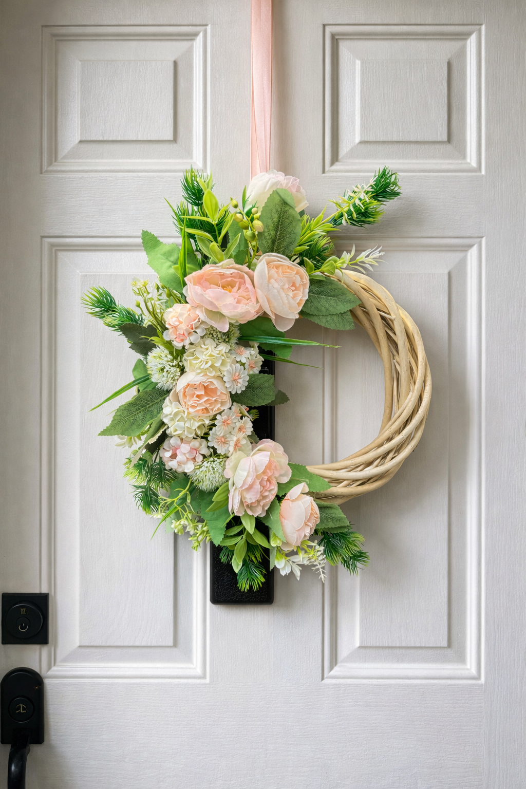 Peach Flower Wreath Kits on a 25cm wicker base