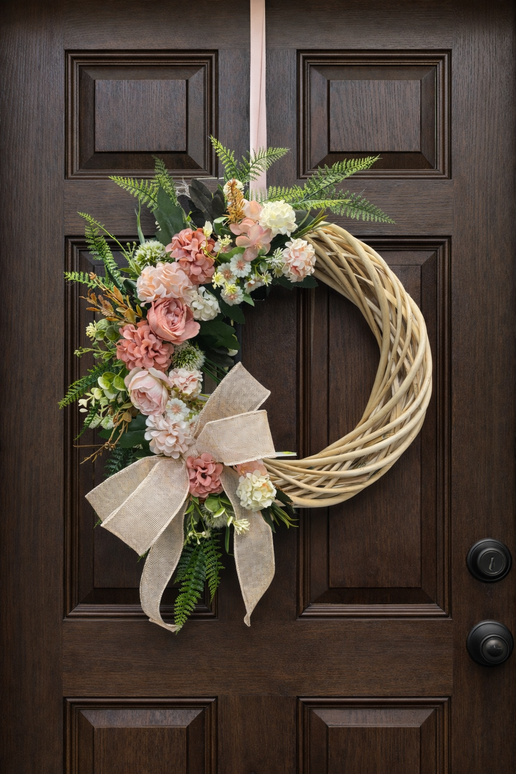 Peach Flower Wreath Kits on a 35cm wicker base