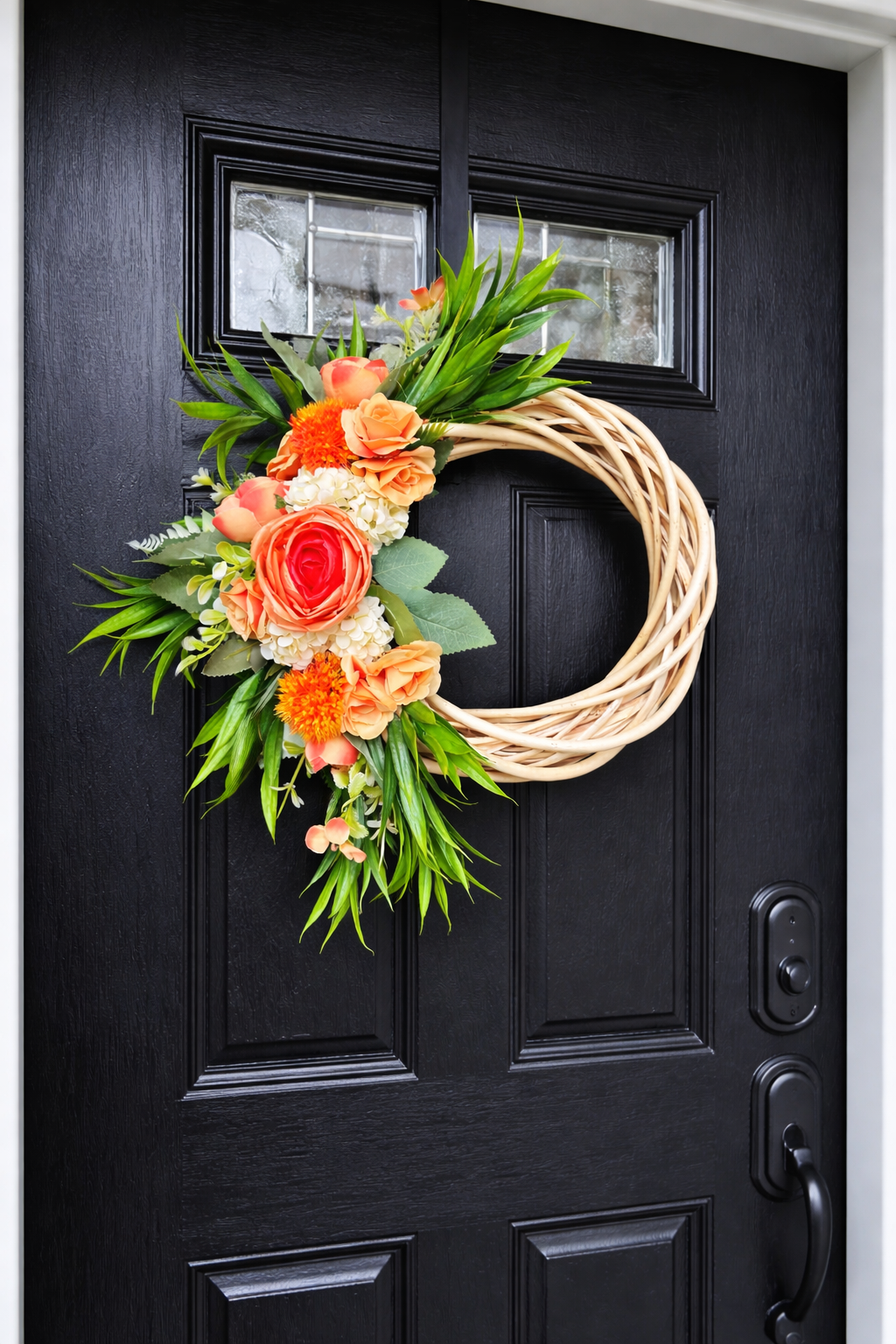 Orange Flower Wreath Kits on a 25cm wicker base