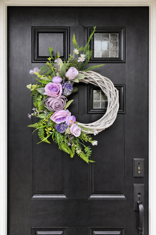 Lilac Flower Wreath Kits on a 25cm wicker base