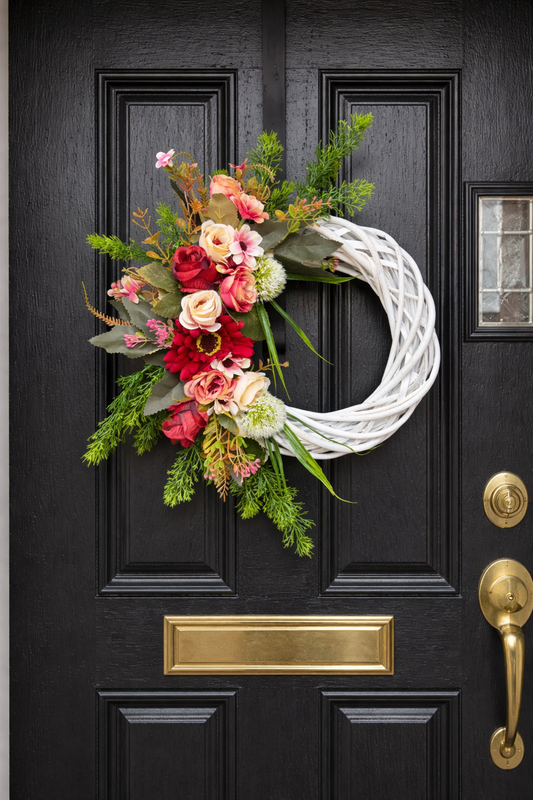 Maroon & Pink Flower Wreath Kits on a 25cm wicker base