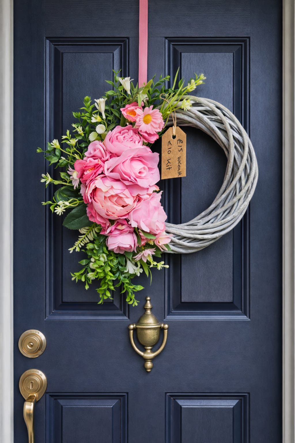 Pink Flower Wreath Kits on a 25cm wicker base