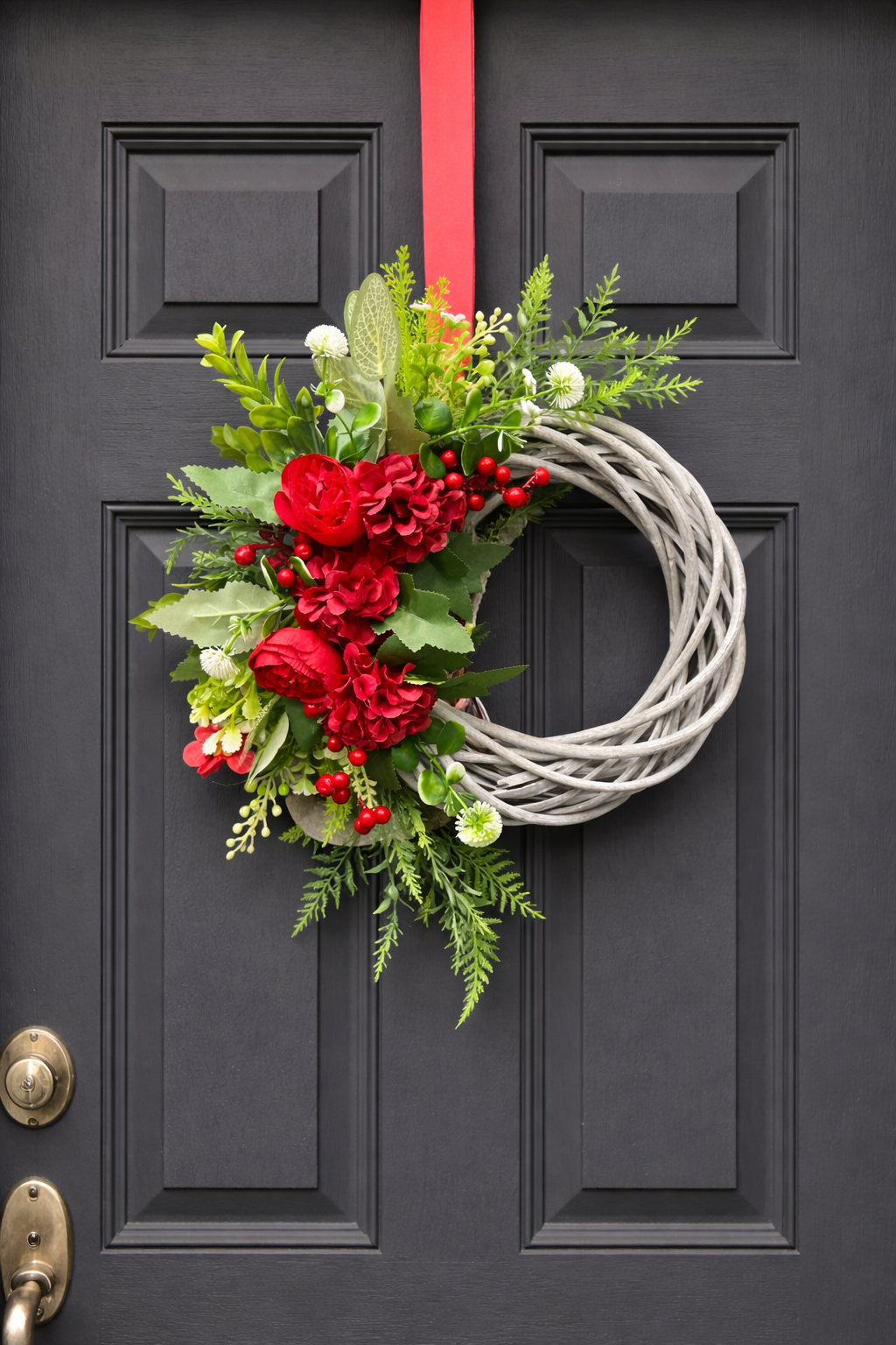 Red Flower Wreath Kits on a 25cm wicker base