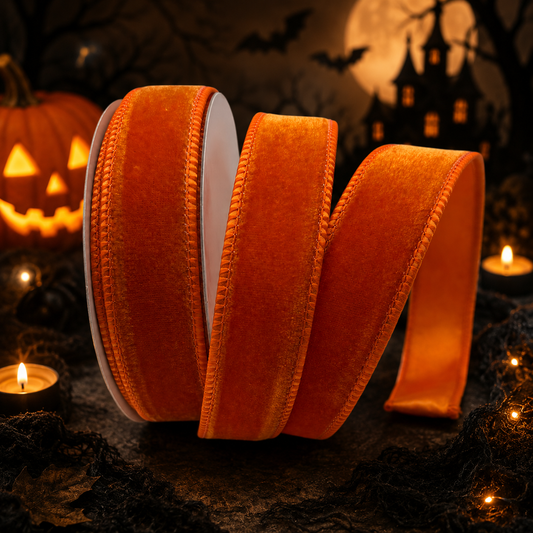 1” (25mm) Orange Velvet With Orange Satin Backed Ribbon PER METRE