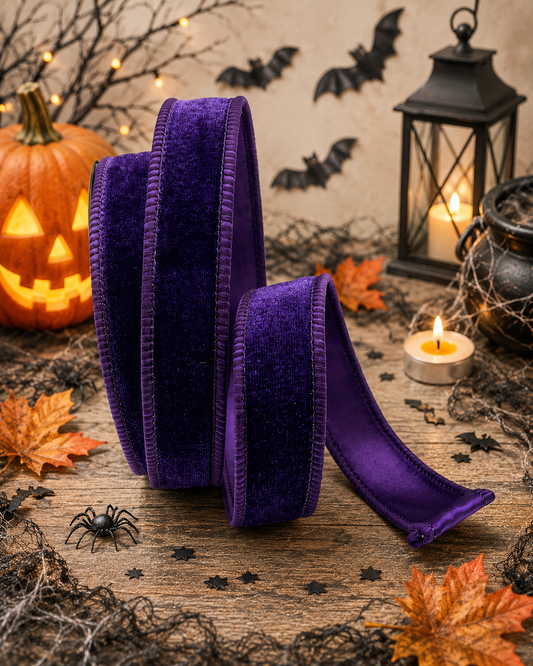 1” (25mm) Purple Velvet With Purple Satin Backed Ribbon PER METRE