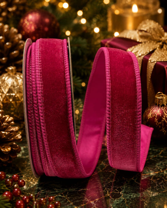1” (25mm) Cerise Velvet With Cerise Satin Backed Ribbon PER METRE