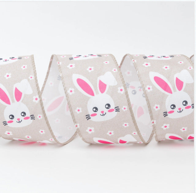 Wired Easter Bunny Beige Ribbon 63mm x 9.1 mtrs