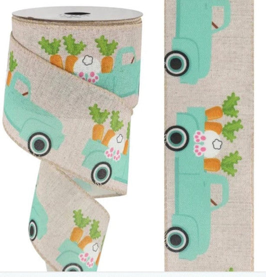 Wired Easter Bunny and Truck Ribbon 63mm £1 per metre