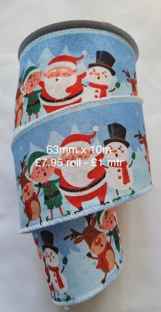 Christmas Characters Wired ribbon 2.5" - £1 per metre