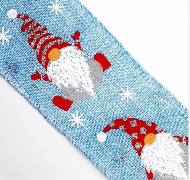 Christmas Glitter Nordic Santa Linen Wired Edge Ribbon  63mm - 90p per metre